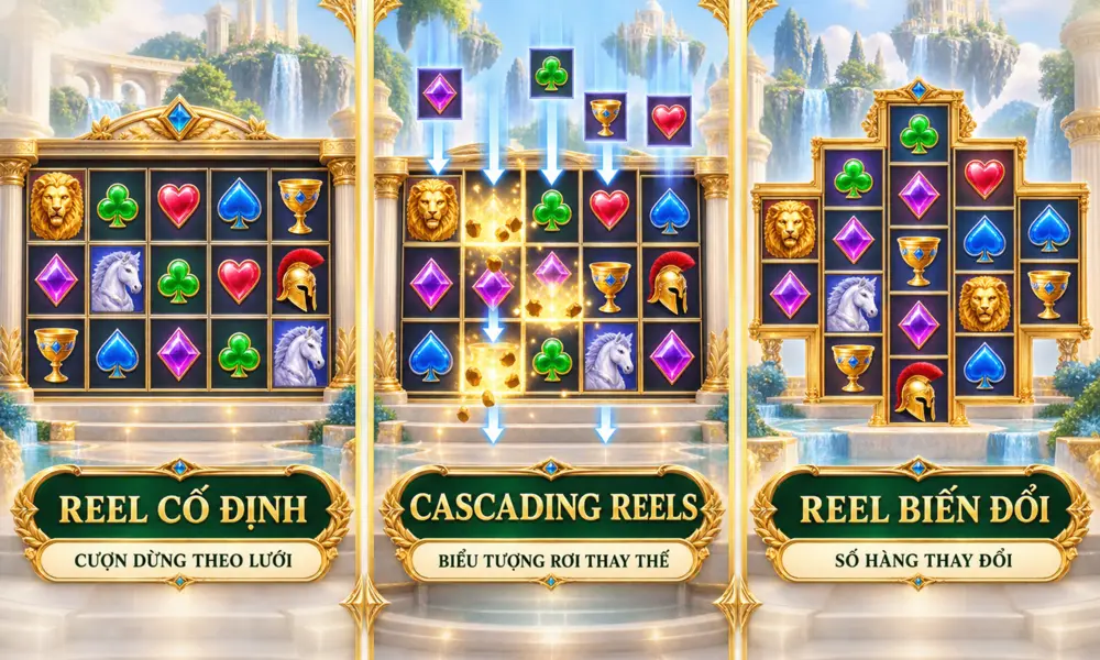 So sánh reel cố định, Cascading Reels và reel biến đổi