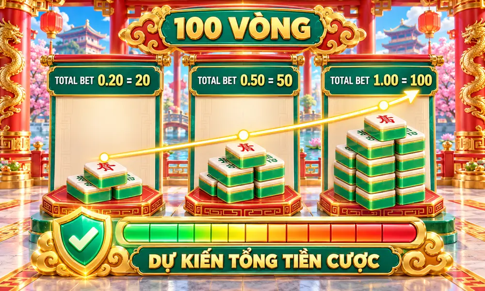 Tổng tiền cược dự kiến cho 100 vòng với Total Bet 0.20, 0.50 và 1.00